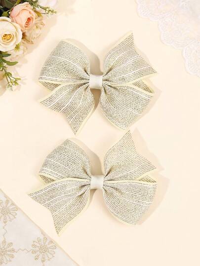 2pcs Gold Thread Woven Hair Bows For Girls Elegant Pinwheel Bow Alligator Clips Delicate Daily Hairpin Shiny Barrettes Simple Vacation Barrettes Teens Hair Accessories