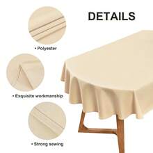 Wolkemer Oval Tablecloth 60 X 84 Inch Washable Fabric Table Cloth Solid Beige Table Cover For Dining Wedding Party Banquet Tabletop Decoration - 米色 84吋x60吋橢圓形 - 查看 6