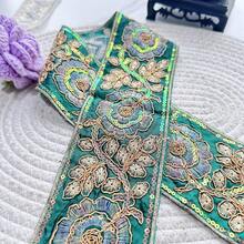 Adorno decorativo bordado con flores de colores - Ribete de tela de color dorado de lujo, adecuado para vestidos y decoración del hogar, adorno de vestidos, materiales de artesanía, tela decorativa, diseño vintage, costura de alta calidad, tela bordada, accesorios de costura, entusiastas de la costura, manualidades DIY - Multicolor - Ver 15