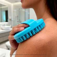 Cepillo Exfoliante Corporal Silicona Multiusos Masaje Cerdas Suaves Forma Circular Ergonómica Banda Agarre Rosa Verde Azul Baño Ducha - Azul - Ver 9