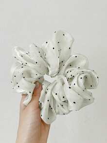 1 pieza Pendientes de aro de gasa con lunares extra grandes, adecuados para uso casual y al aire libre - Blanco - Ver 3