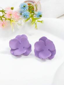 1对心形可折叠耳环，温柔百搭的饰品 - 紫色 - 查看 6