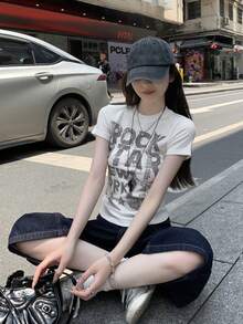 印花修身百搭短袖T恤衫（女款） - 白色 - 查看 3