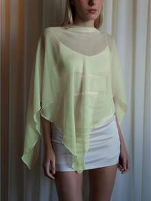 Women Sheer Poncho Tops .Y Y2k Sheer Off Shawls Shrug Summer Beach Wedding Scarf Shawls .Y Cover Up Cape Shirt Beachwear - 黃色 - 查看 1