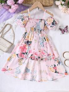 Young Girl Floral Ruffle Jumpsuit, Suitable For Summer Vacation - Pink - View 2