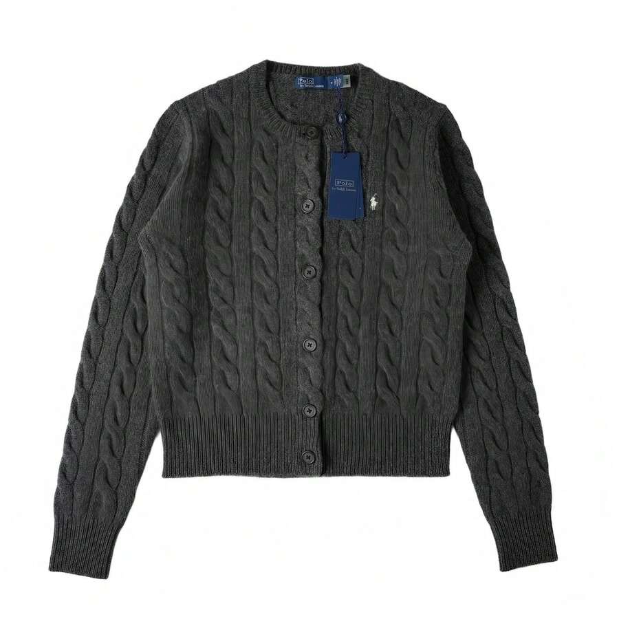 Polo Ralph Lauren Classic Embroidered Wool Cardigan | Cable-Knit Cashmere Blend Crewneck Button-Front Sweater, Women's Timeless Knitwear - 深灰色 - 查看 1
