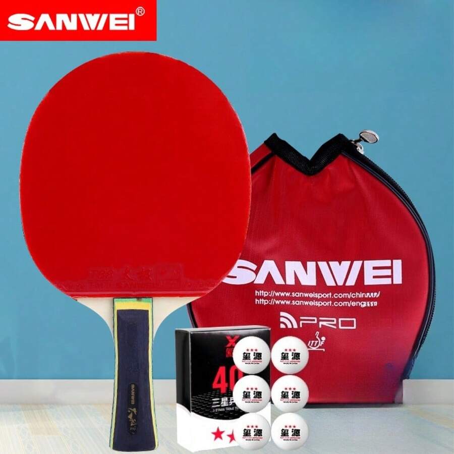 7pcs/Set 3D 210 Professional Table Tennis Racket, 1pc 5-Ply Solid Wood Blade + 6pcs 3-Star Training & Competition Table Tennis Balls, Suitable For Match And Practice - Multicolor - View 1