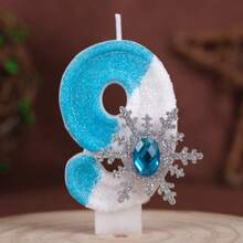 1pc 0-9 Number Birthday Candles, Blue & White Rhinestone Snowflake Creative New Birthday Party Cake Decor Handmade Candles - Multicolor - View 17