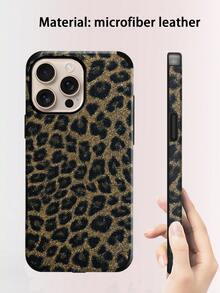 Cheetah,Leopard Print 1pc Glitter Leopard Pattern Faux Leather Shock-Resistant Soft Phone Case With Sound Enhancing Design, Suitable Compatible With Apple 17 Pro Max/16 Pro Max/16 Plus/13 Pro Max/14 Pro Max 13 14 11 12 Pro 11/15 Pro, Galaxy S24 Ultra, Holiday Gift - Black - View 5