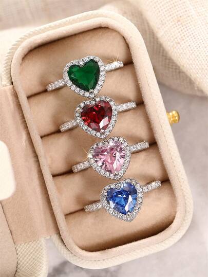 4 Pcs Fashion Cubic Zirconia Rings With Box For Women For Wedding Engagement Anniversary Party Jewelry Valentine's Day Gift