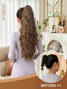 24 Inch Synthetic Wavy Ponytail Hair Extensions, Claw Clip On Ponytail, Brown Color For Women - Brown - View 4