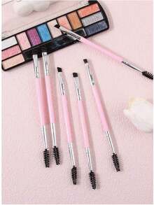 2pcs Large Eye Makeup Brushes Set With Plastic Handle, Double-Sided Spiral Eyebrow Comb, Thin Eyeliner Brush - Multicolor - View 3