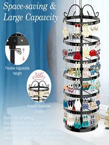 360° Rotating Jewelry Display Stand, Metal Rotating Earring Organizer Adjustable Display Tree, Large Rotating Carousel Stand, Women Jewelry Storage And Display, Suitable For Stud And Hoop Earrings, Vertical Metal Tower Rotating Display Rack, Valentine's Day Home Decor, Galentines Bathroom Decor - Multicolor - View 8