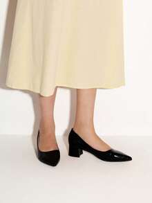 NobleVue Tacones estilo slip-on de punta fina con textura de piedra, cómodos, color marrón retro, adecuados para ir al trabajo, negocios, exteriores, viajes, ocio, zapatos elegantes negros de alta gama - Negro - Ver 2