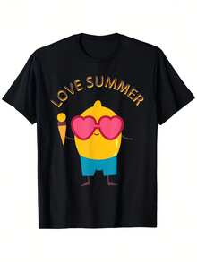 Camiseta gráfica "Love Summer Ice Cream" para hombre - 100 % 180 g - Camiseta informal de calle con estampado de helado y corazón, color negro con letras amarillas, cuello redondo, manga corta - Negro 30 - Ver 1