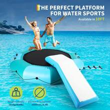 Trampolín Inflable de Agua 10FT - Plataforma Rebotante Flotante para Adultos con Escalera de Cuerda 4 Pasos, Soga de Amarre, Bomba de Aire y Bolsas de Anclaje - Ideal para Lago, Piscina y Océano - azul - Ver 4