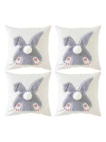 1/2/4pcs Short Plush Grey Easter Bunny Print Throw Pillow Cover, Contemporary Style, Polyester Decorative Cushion Case With Zipper Closure, Machine Washable, For Various Room Types - Grey - View 10