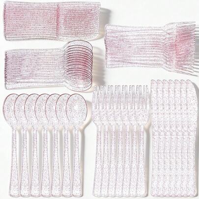 150/75/50/25pcs Rose Gold Flatware Set, Knife/Spoon/Fork For Cake, Salad, Pasta, Dessert, Appetizer - Elegant Reusable Cutlery Set For Valentine's Day Party, Wedding, Luncheon, Family Gathering, Engagement Party, BBQ, Dinner, Reunion, Birthday, Holiday, Retirement Celebration, Outdoor Picnic, Buffet, Catering And More! (Multiple Sizes Available, Suitable For Various Group Sizes)