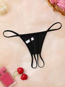 Women's Sexy Letter Print Open Crotch Funny Thong Panties - Black - View 3