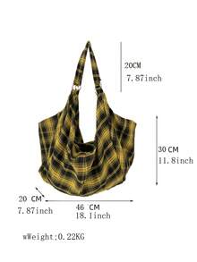 This Stylish And Minimalist Shoulder Bag Features A Checkered Design And Can Be Carried On The Shoulder, By Hand, Or Crossbody. It Comes With Double Handles. Versatile And Practical, It's Suitable For Women, College Students, Commuters, Dates, Outings, And Daily Commutes. It Also Makes A Perfect Valentine's Day Gift. - Yellow - View 3