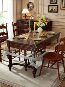 Khăn trải bàn trong suốt, viền hình thoi màu bạc, tấm bảo vệ bàn bằng nhựa trong suốt 100% chống thấm nước, hình chữ nhật bằng vinyl, chống dầu mỡ và dễ lau chùi. - Nhiều màu - Xem 1