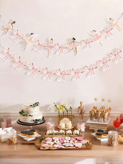 1 Set Pink Ballerina Pennant Flags, Ballerina Hanging Flags, Bow Tie Flags, Birthday Party Decor, Ballerina Theme Party Decor, Wedding Party Decor, Baby Shower Decor