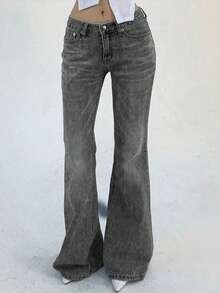 Teen GirlTrendy High Waist Slim Fit Jeans - Grey - View 2