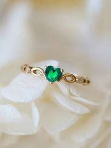 1 chiếc nhẫn hình trái tim đính đá Cubic Zirconia thời trang dành cho nữ, thích hợp làm quà tặng Ngày Valentine, đám cưới, kỷ niệm hoặc dự tiệc. - màu xanh lá - Xem 8