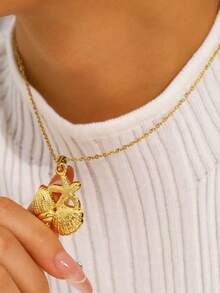 1件装不锈钢防水链度假风海洋系列吊坠项链金色海星贝壳项链女士日常佩戴 - Necklace - 查看 1