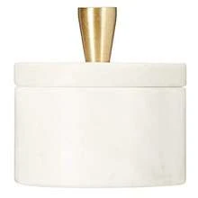 Queenza White Marble Salt Cellar With Lid And Brass Knob 3 Inch Salt Box - White - View 1