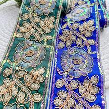 Adorno decorativo bordado con flores de colores - Ribete de tela de color dorado de lujo, adecuado para vestidos y decoración del hogar, adorno de vestidos, materiales de artesanía, tela decorativa, diseño vintage, costura de alta calidad, tela bordada, accesorios de costura, entusiastas de la costura, manualidades DIY - Multicolor - Ver 11
