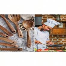 Juego de utensilios de cocina de calidad premium de boj natural, que incluye espátula, colador de arroz, cucharón de sopa, escurridor y cuchara de cocina, espátula para la cocina, regalo de Navidad - aleatorio - Ver 3