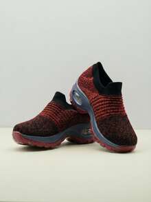 女士粉色休闲缓震运动鞋，套脚针织袜鞋，透气舞蹈鞋 - 紅色 - 查看 5