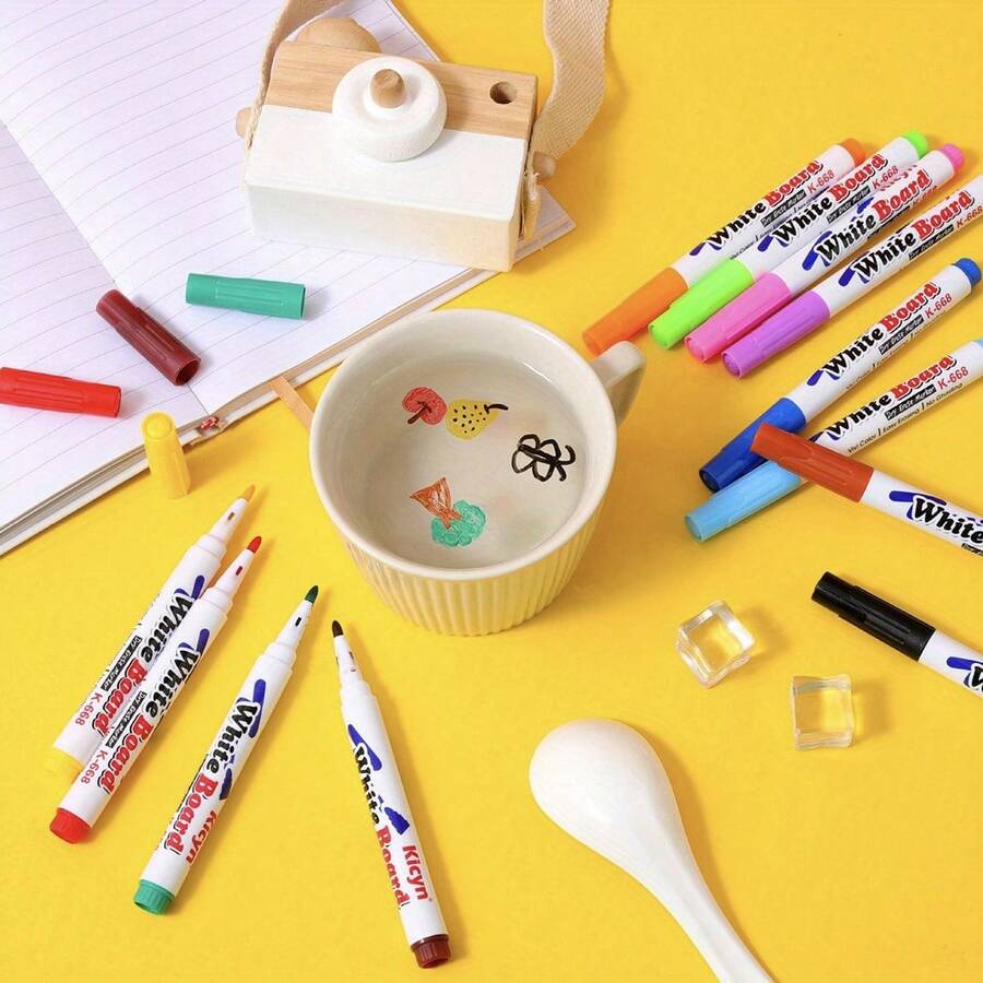 Juego de bolígrafos de acuarela flotantes - 8/12 colores, punta fina y punta gruesa, con cuchara, adecuado para dibujos creativos en el agua - Conjuntos - Ver 1