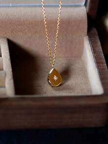 1件复古水滴八芒星宝石项链，钛钢吊坠颈链，女士复古日常佩戴 - 彩色 - 查看 9