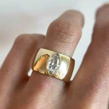 1pc Classic Wide Single Diamond Ring, Suitable For Women And Men, Gold Cigar Band Style, Suitable For Casual And Formal Occasions, Valentine's Day Gift (Gift Box Not Included) - Ring - View 7
