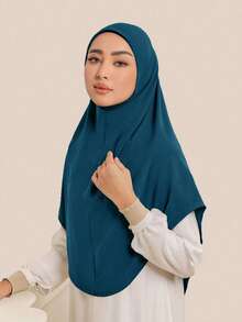 1pc Ready-To-Wear Instant Hijab Scarf, Women Plus Size Stretchy Solid Color Convenient Headscarf For Dress - Multicolor - View 16