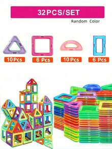 Set de bloques de construcción magnéticos - Juguete de ensamblaje DIY creativo, mejora la coordinación mano-ojo, promueve el desarrollo cerebral, imanes de ABS de colores, adecuado como regalo de vacaciones/cumpleaños - Color aleatorio - Multicolor - Ver 17