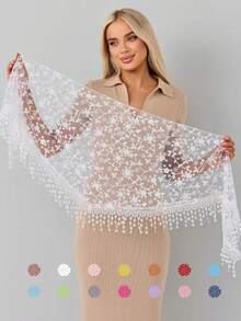 1件装女士时尚波西米亚风花朵刺绣流苏三角巾，多功能围巾，时尚三角肚皮舞臀巾，女士泰国/阿拉伯舞裙腰带 - 純色 - 查看 8