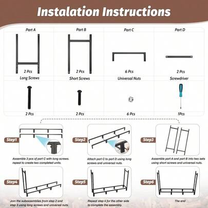Rack Outdoor With Cover, 4FT Fire Wood Racks Outdoor With Log Carrier Kindling Hooks, Metal Firewood Holder Log Holders, Wood Storage Holders For Fireplace Deck Indoor