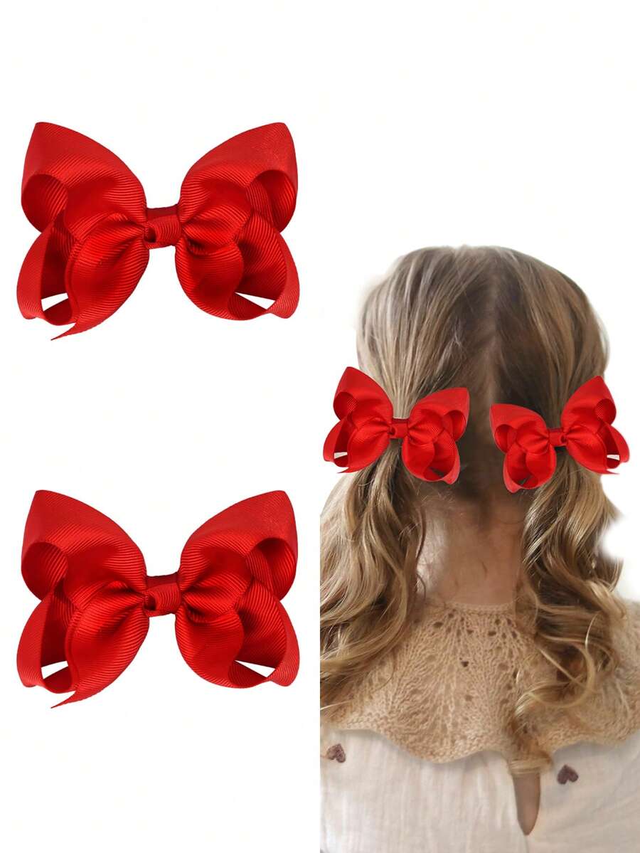 2Pcs 4.5Inch Hair Clips, Alligator Clips With Satin Ribbons, Solid-Color Hair Accessories Suitable For Girls And Teenagers, For Daily Use And Valentine's Day Decoration - Multicolor - View 1