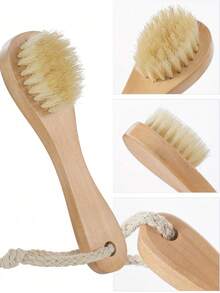 Set de 3 piezas - Cepillo facial de limpieza profunda, cepillo de cerdas naturales, cepillo facial manual de mango de madera, cepillo facial de cepillado en seco, cepillo para el cuidado facial, cepillo exfoliante. Fácil de colgar y almacenar, muy práctico, regalo ideal para familiares y amigos. - Multicolor - Ver 2
