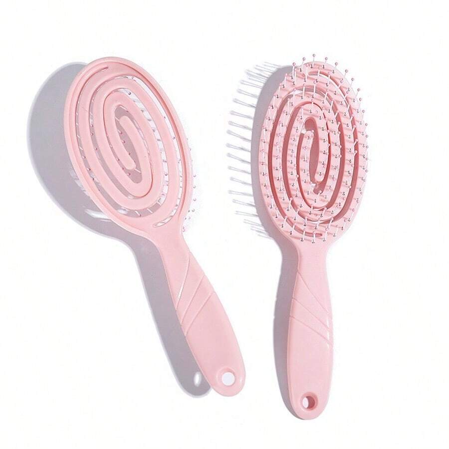 1支装舒缓按摩发梳，柔性镂空梳，抚平头皮造型梳，女士卷发造型工具 - 粉色 - 查看 1