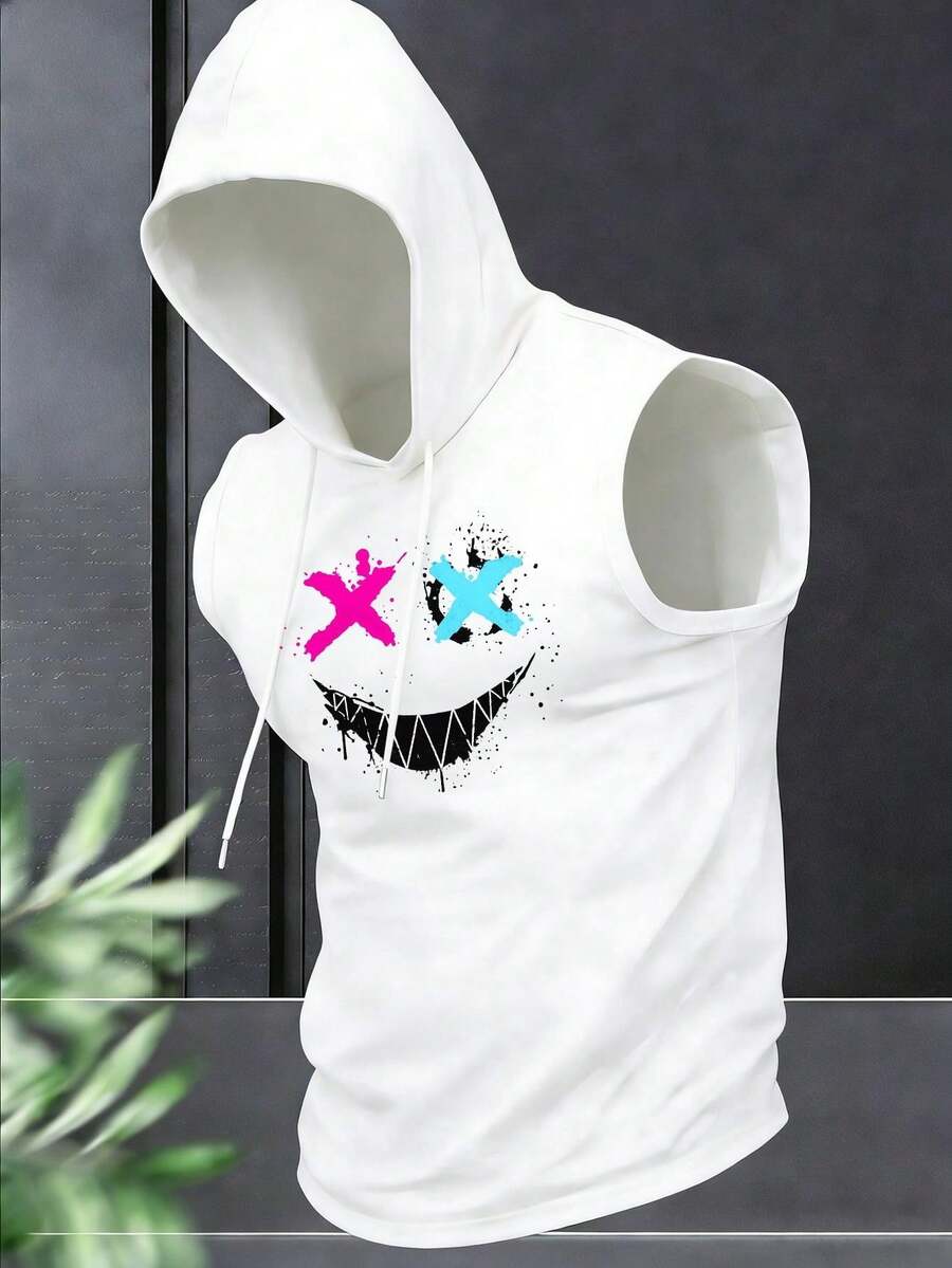 Men's Summer Fashion Casual Drawstring Hooded Vest - 白色 - 查看 1