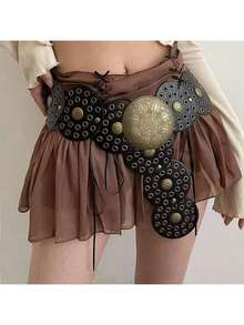 1pc New Fashionable Distressed Y2K Punk Style Vintage Chic Rivet Decor Crop Top, Suitable For Pairing With Skirts - Black - View 12
