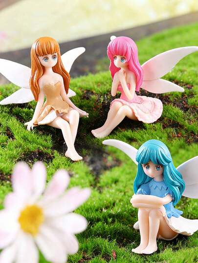 4pcs Mini Fairy Figurines, Resin Crafted Tiny Elf Decor, Suitable For Car Dashboard, Cute Desktop Decoration, Home Decor, Micro Landscape DIY Fairy Garden Accessories - Random Style