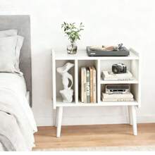 Soporte para Tocadiscos, Soporte para hasta 200 álbumes, gabinete de Vinilo clásico con estantes extraíbles, Mesa de Reproductor de Discos con Altura Ajustable para Sala de Estar, recámara - Blanco - Ver 9