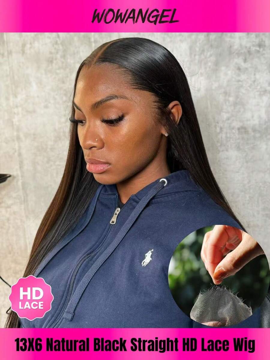WOWANGEL 32英寸 13x6 超高密度 250% 直发蕾丝前假发，无缝真人发刘海假发，适合各种场合，如派对、毕业典礼、旅行、婚礼、游泳、度假和日常生活