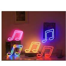 Luminária de LED neon rosa em formato de nota musical, com dupla alimentação (bateria/USB), iluminação suave, tamanho 17 x 14 cm, ideal para quarto de menina, dormitório, presente de Dia dos Namorados e decoração de festas. - Branco - Ver 6
