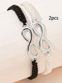 1 件时尚简约合金 8 形无尽编织可调节手链，友谊情侣手链，情人节/闺蜜礼物 - 彩色 - 查看 14